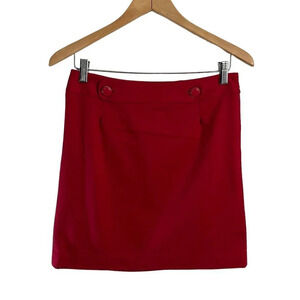 Ann Taylor LOFT Red Skirt Size 2 Petites Chunky Statement Buttons Short Pencil